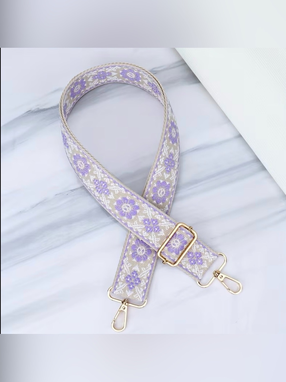 Guitar Strap Adjustable Crossbody Replacement Lavender Beige Gold Hardware NIP